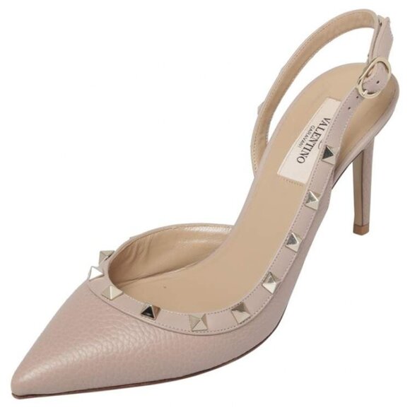 Valentino Blush Pink Leather Rockstud Embellished D'orsay Slingback Pumps - Picture 15 of 15